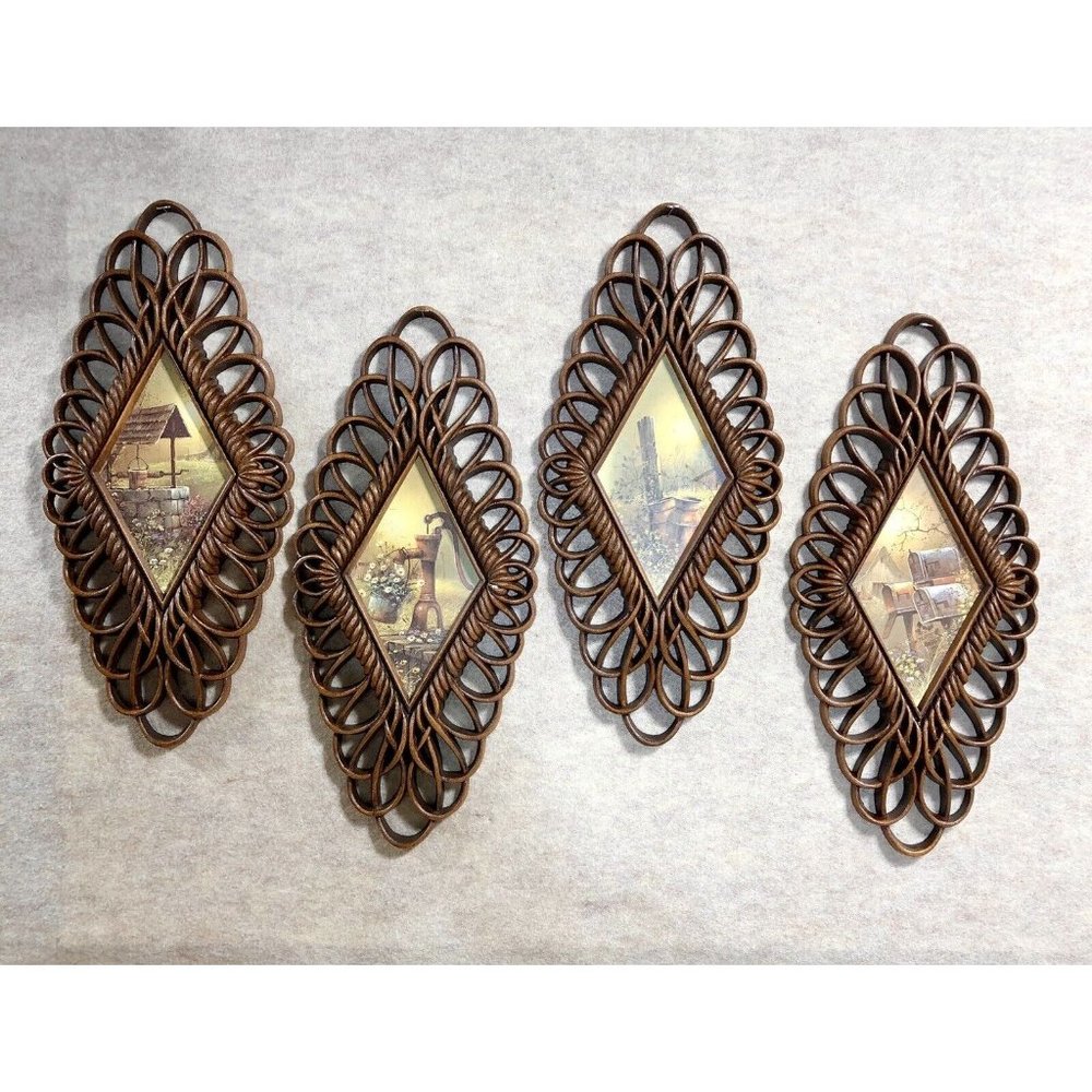 4 Pc Vintage Homco Burwood Wall Hang Decor Retro Rustic Country Farmhouse MCM